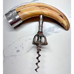 Antique 19th Century Boars Tooth & Sterling Silver Corkscrew